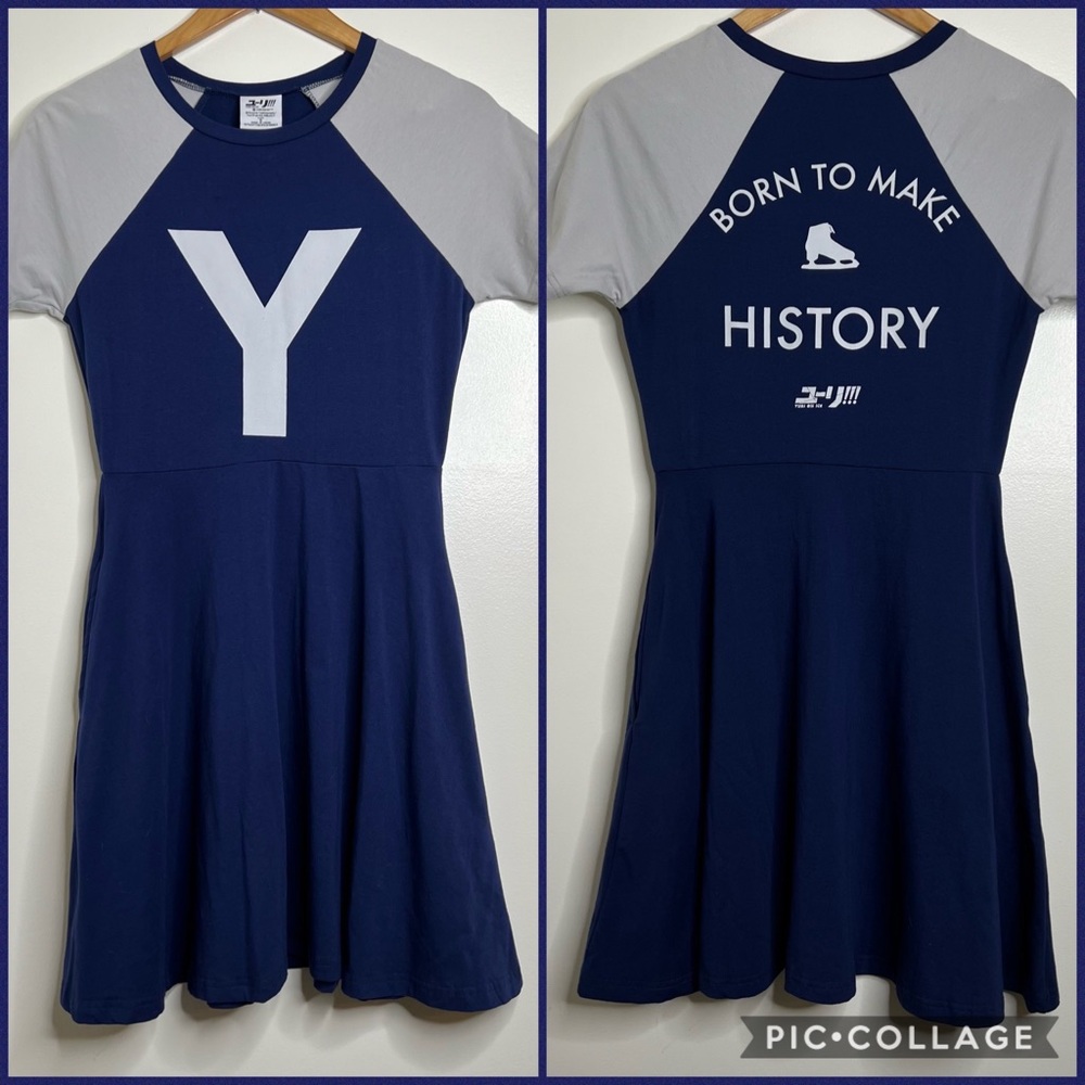 Hot Topic Yuri on Ice Raglan Skater Dress Size Small Anime Cosplay Blue Gray